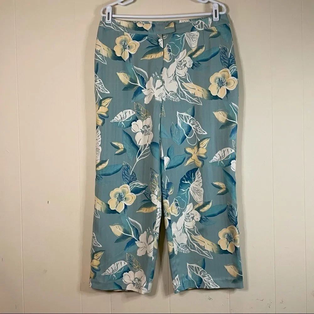 August Silk 100% Silk Floral Cropped Pants